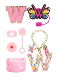 Axyaa Cup Set: Initials Silicone Straw Cap Boot Handle Sticker Charm