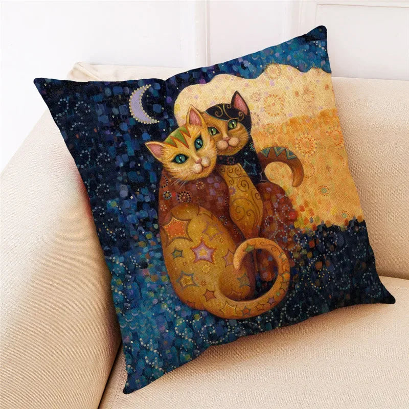 Axyaa Cat Linen Pillowcase 45x45cm for Home Décor and Comfort