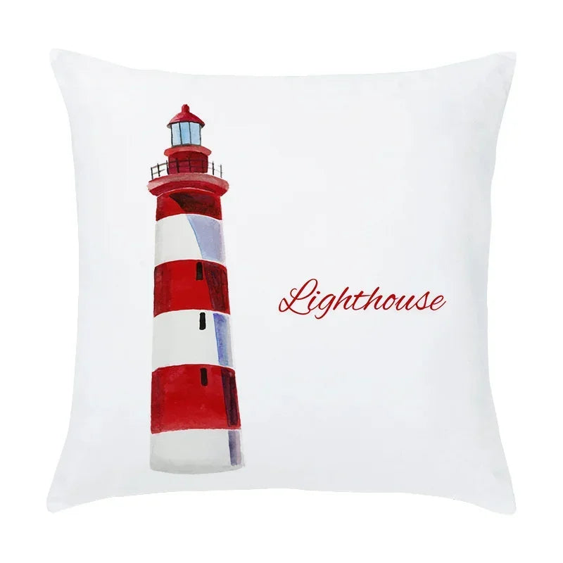 Axyaa Cartoon Sailboat Hot Air Balloon Lighthouse Cushion Cover
