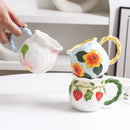 Axyaa Hand-painted 3D Flower Ceramic Coffee Cups & Saucers - Creative Home Drinkware