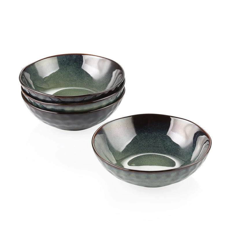 Axya Vintage Ceramic Starry Green Cereal Bowl Set - 12-Piece 550ML Large Bowls
