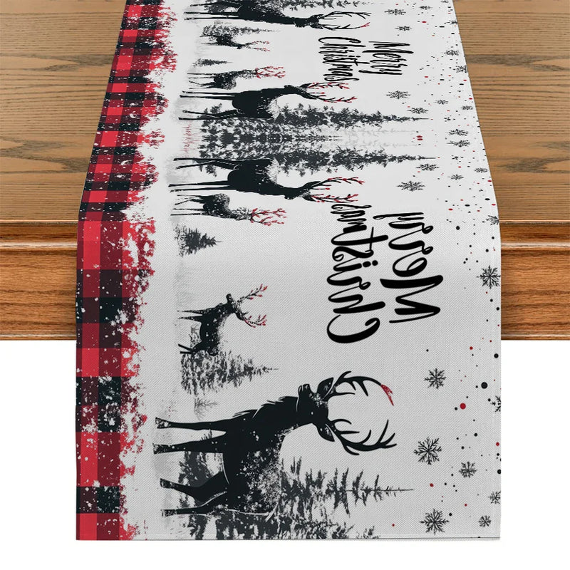 Axyaa Christmas Tree Snowflake Table Runner for Indoor Outdoor Holiday Dining
