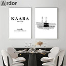 Kaaba Al Aqsa Mosque Black White Islamic Calligraphy Wall Art Canvas Print by Axyaa