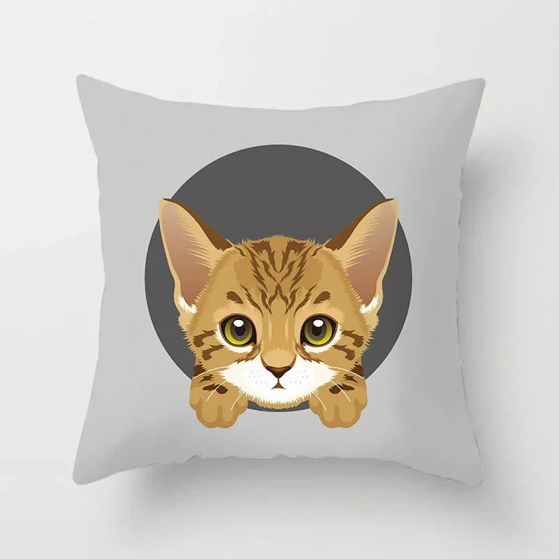 Axyaa Cute Cat Round Head Cushion Cover 45x45cm Polyester Pillowcase Square