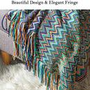 Axyaa Rust Red Boho Knit Throw Blanket with Tassel Detail