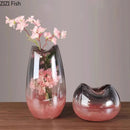 Axyaa Pink Gradient Glass Vase Flower Pot Desk Decor Room Aesthetic Arrangement