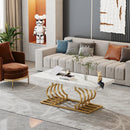 Axyaa Faux Marble Coffee Table: 47" Cocktail Table with Geometric Frame