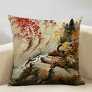 Axyaa Japanese Landscape Ukiyo Style Cushion Cover 45x45cm Art Decor Linen Pillow Case