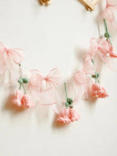 Axyaa Pink Crochet Flower Garland with Bows - Boho Nursery and Party Decoration