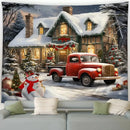 Snowman Car Winter Tapestry for Christmas Day Party Decor by Axyaa