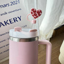 Axyaa Bear Straw Cover Caps: Cute Hearts 10mm Silicone Toppers for Tumblers