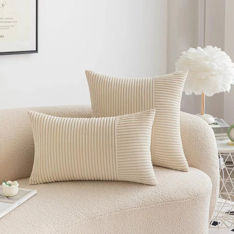 Red Striped Pattern Modern Corduroy Throw Pillow Cover by Axyaa