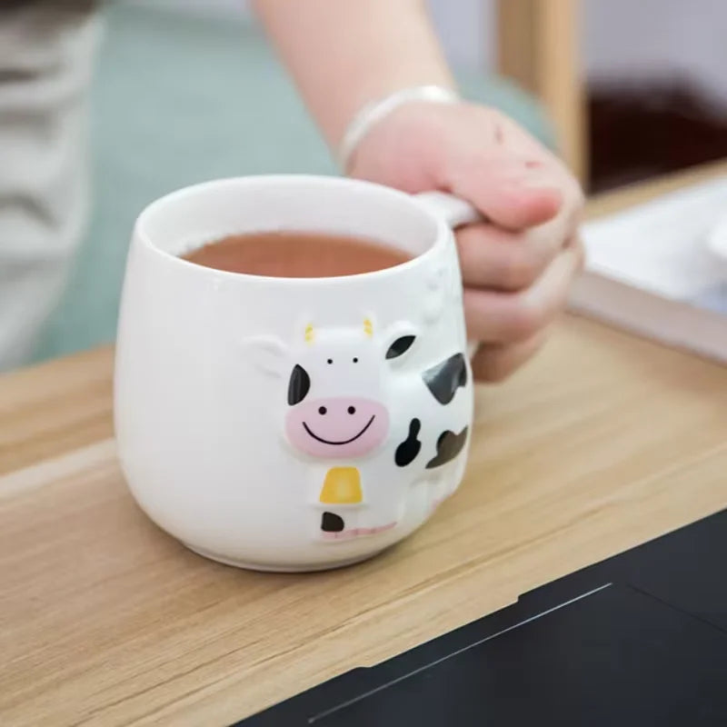 Axyaa 3D Animal Ceramic Mug - Cute Cow Design for Coffee Tea Juice Milk