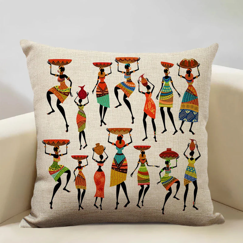 Axyaa African Dance Oil Painting Cushion Cover 45x45cm for Home Living Room Decor