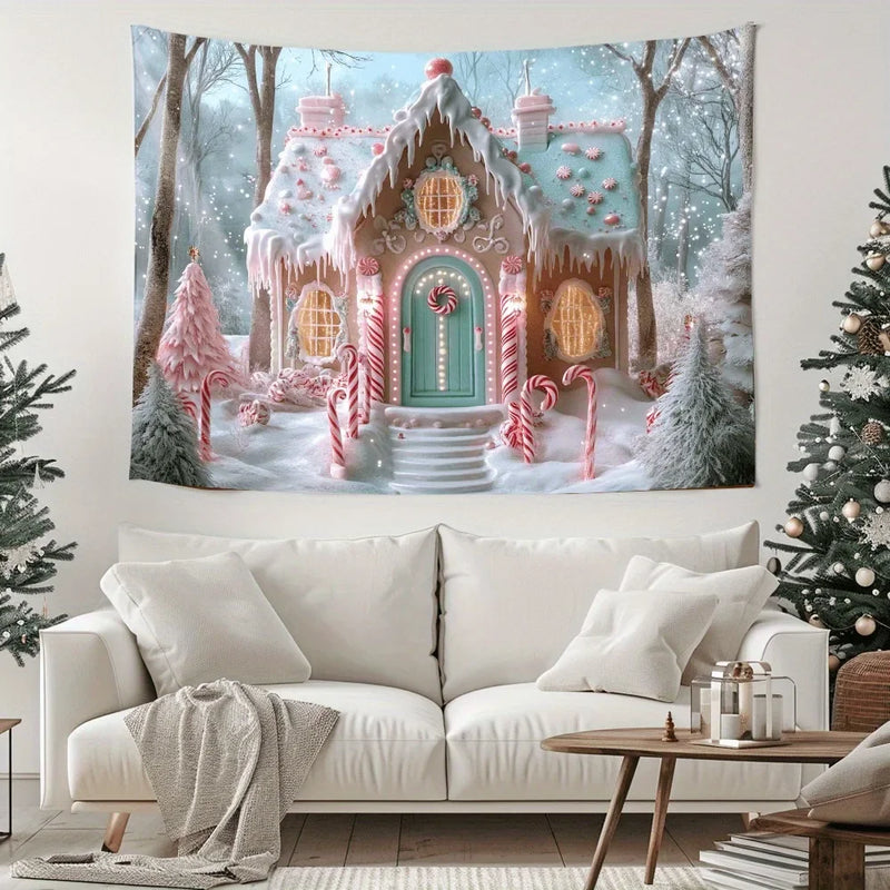 Christmas Candy House Tapestry - Axyaa Brand Background Cloth for Parties, Photography, and Home Décor