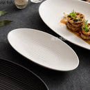 Axyaa Matte Striped Oval Ceramic Fish Plate for Molecular Cuisine Tableware