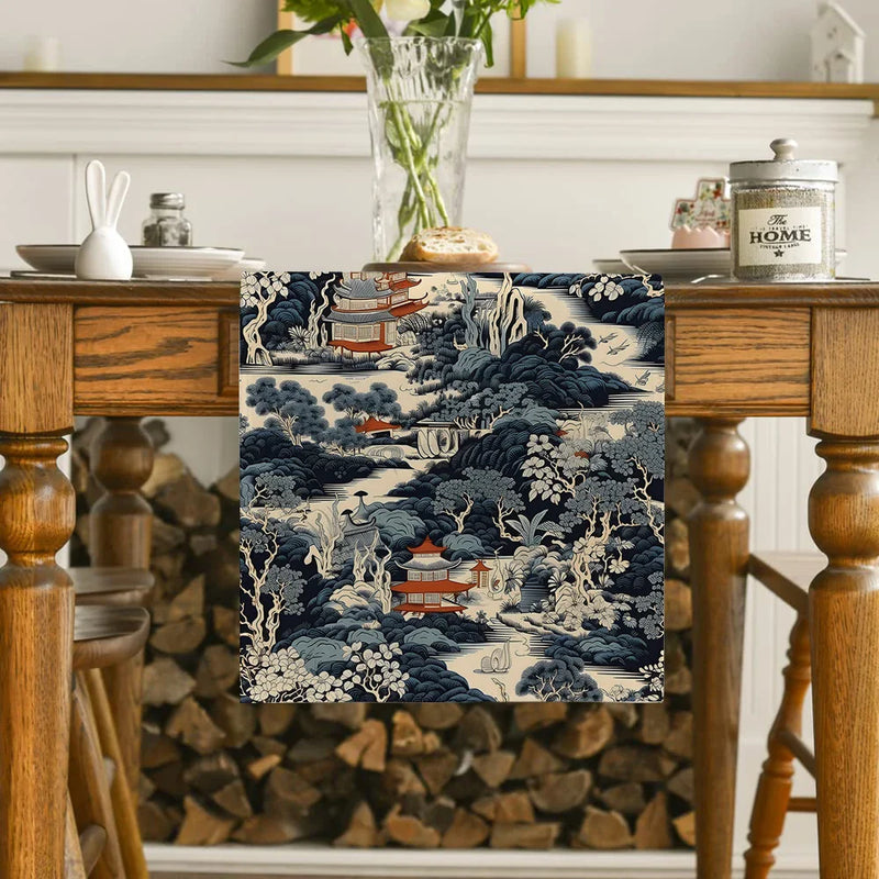 Axyaa Floral Lines Table Runner: Farmhouse Dining Decor & Holiday Party Accent