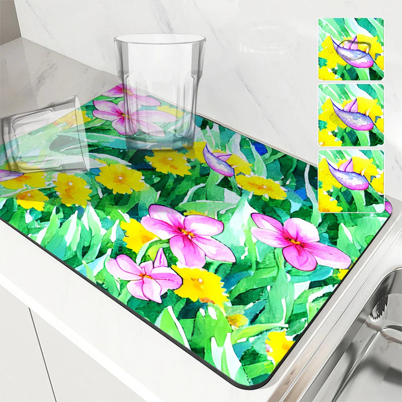 Axyaa Flower Drain Mat: Quick-Dry Absorbent Kitchen & Bathroom Pad