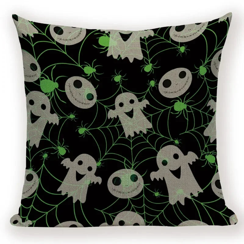 Axyaa Halloween Cushion Cover - Spooky Decorative Pillowcase with Pumpkin, Ghosts & Flying Carpet