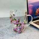 Axya Double Wall Glass Coffee Mugs 350ml Elegant Flower Design