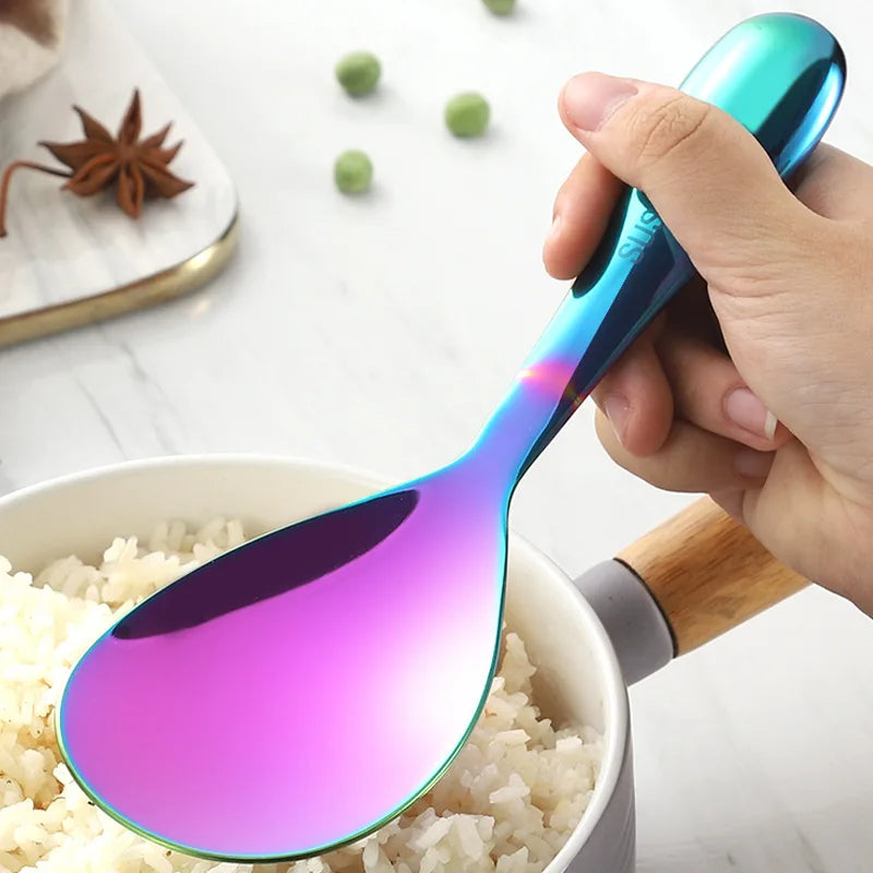 Axyaa Stainless Steel Long Handle Rice Spoon Home Kitchen Utensil