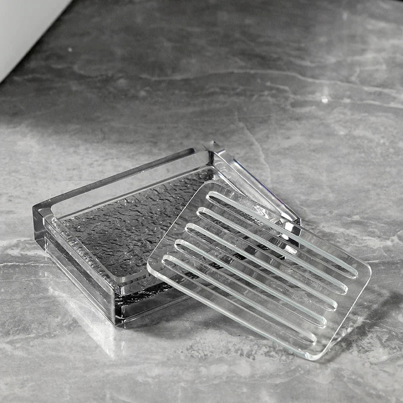 Axya Transparent Gray Bathroom Set: Mouthwash Cup, Storage Tray, Soap Dispenser & Accessories