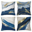 Blue & Gold Marbled Pillow Covers - Axyaa Abstract Pattern Cushion Cover for Sofa, Bedroom & Car