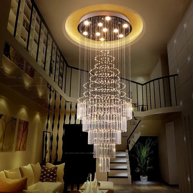 Axyaa Crystal Staircase Chandelier: Modern LED Lighting for Home, Hotel, and Restaurant