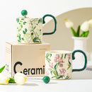 Ceramic Iris Water Bottle Camellia Cup Set - Axyaa Luxe Collection