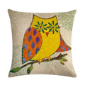 Axyaa Owl Pattern Linen Pillowcase - Palm Bird Cushion for Home Decor