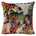 Cute Cat Pattern Linen Cushion Cover by Axyaa for Home Decor