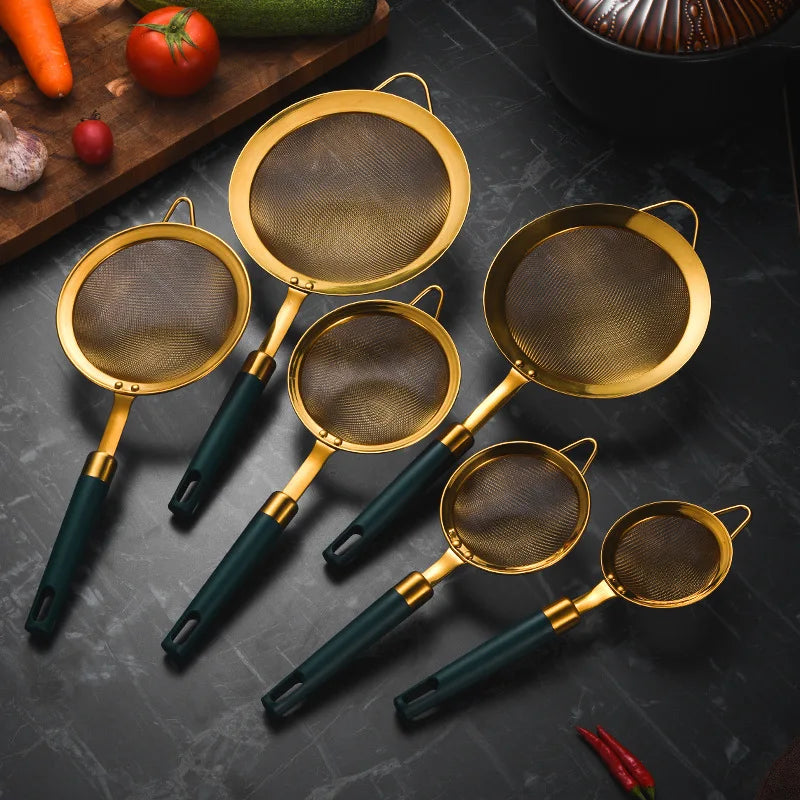 Axyaa Stainless Steel Green Handle Strainer Colander - Kitchen Essentials