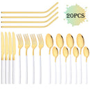 Axyaa 20-Piece Stainless Steel Gold Cutlery Set and Metal Straw Kit