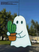 Axyaa Acrylic Ghost Hanging Decor, Cute Ghost with Cactus Design