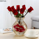 Axyaa Flaming Red Lips Glass Vase: Creative Floral Arrangement for Room Aesthetic
