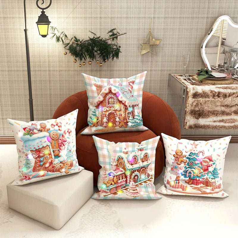 Axyaa Gingerbread Man Train Cabin Luminous Pillowcase - Christmas Party & Home Decor Gift