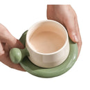 Axyaa Color-Block Ceramic Coffee Mug Set with Saucer - European Style, Breakfast Cups