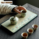 Axyaa Hand-painted Blue White Flint Red Tea Tray Japanese Cuisine Table Water Coffee Tray