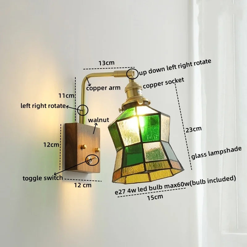 Axyaa Nordic LED Wall Lamps Walnut Glass Stair Light Fixtures for Home Décor