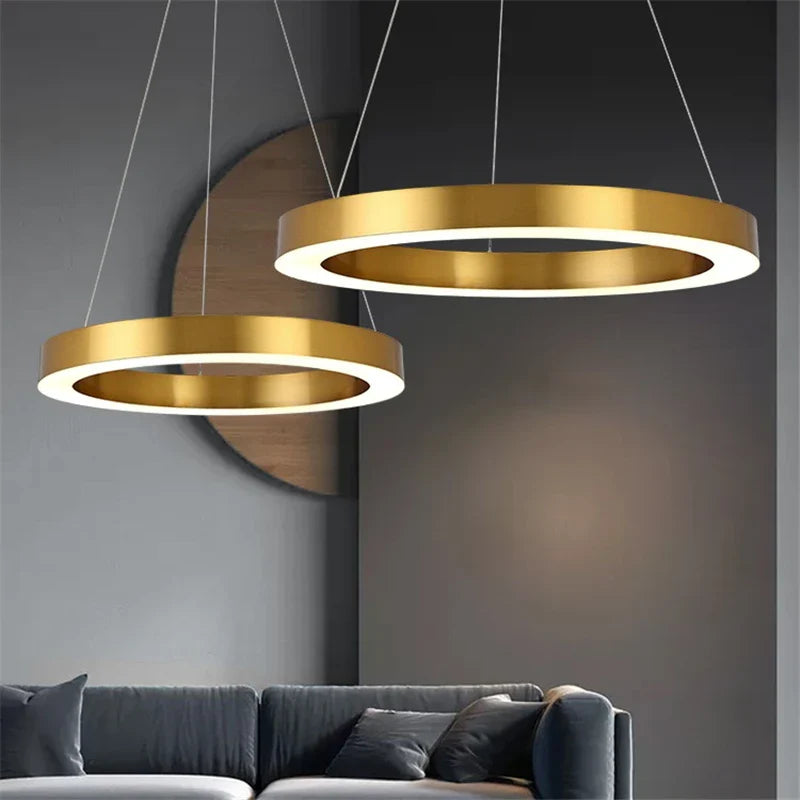 Axyaa Gold Ring LED Pendant Light for Dining & Living Room