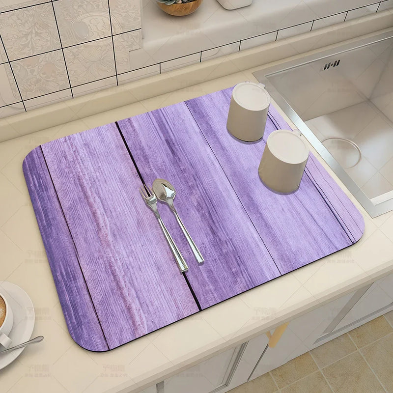 Axyaa Wood Grain Print Placemat Set for Kitchen Tableware, Coffee, and Draining Mats.