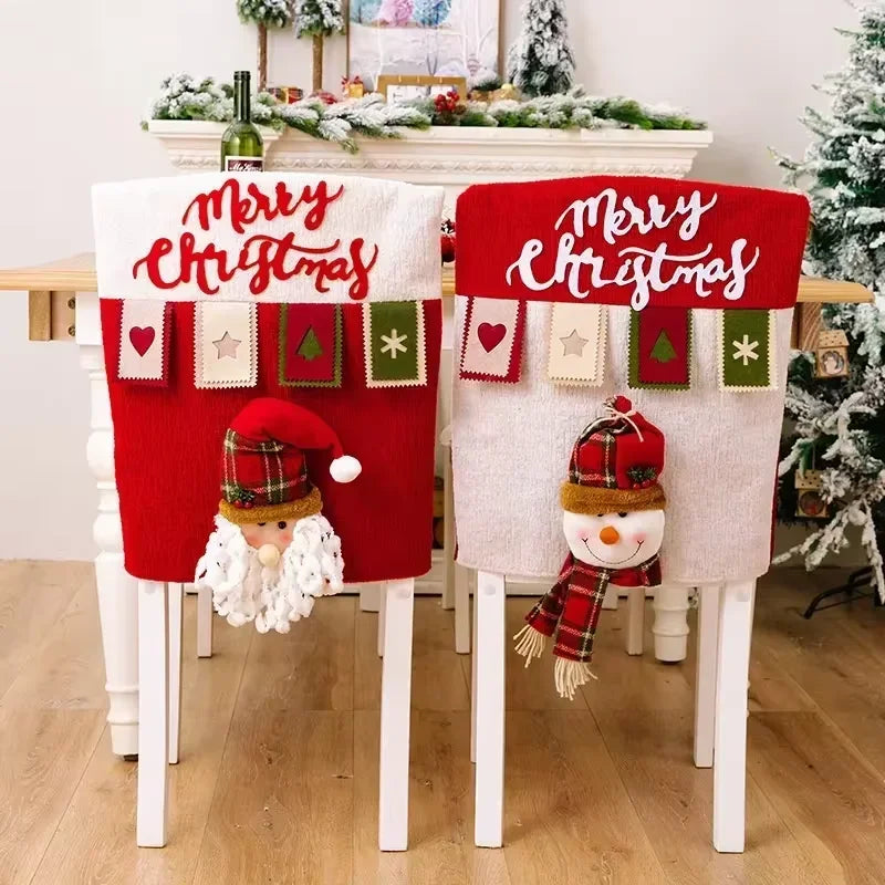 Axyaa Christmas Chair Cover Cartoon Santa Snowman Elk Festive Supplies