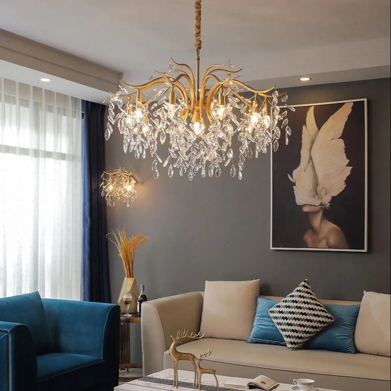 Axyaa Luxury Crystal Chandelier: Modern Retro Living Room Bedroom Lighting