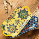 Axyaa Ceramic Fish Dish with Handle: Bohemian Style Rectangular Dining Tray, 12.8-inch