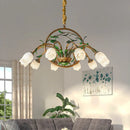 Axyaa Nordic Floral Chandelier: Green Leaf Glass Pendent Lamp
