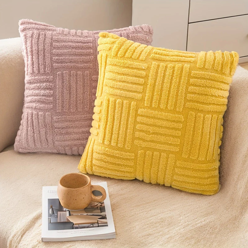 Axyaa Boho Stripe Geometry Plush Pillow Covers, 18inx18in