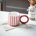Axyaa Minimalist Stripe Ceramic Coffee Mug with Large Handle, Breakfast Milk Cup