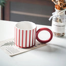 Axyaa Minimalist Stripe Ceramic Coffee Mug with Large Handle, Breakfast Milk Cup