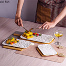 Axyaa White Ceramic Stone Pattern Sushi Plate - Creative Tableware
