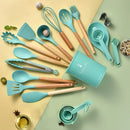 Axyaa 34-Piece Silicone Utensils Set with Wooden Handles